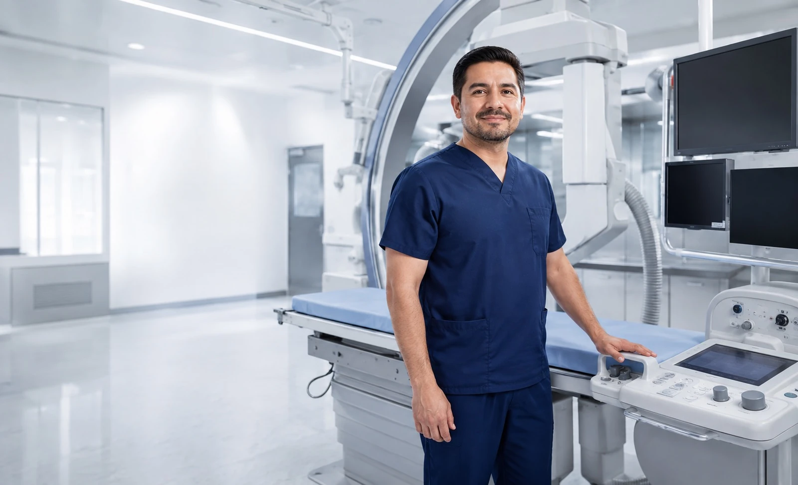 Imagen ilustrativa de un especialista técnico junto a un equipo de imagenología